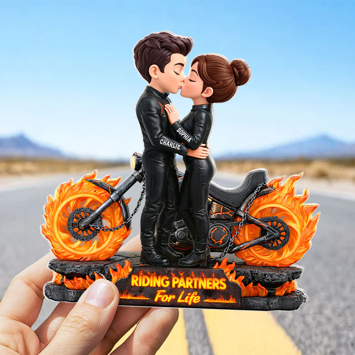 Biker Couple Fire - Personalized Acrylic Block Plaque - Sentimental Gift for Her, for Him - Image 6