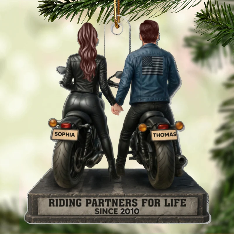 Biker Couple Riding Partners for Life - Personalized Acrylic Car Hanger - Sentimental Gift for her, for him - Image 11