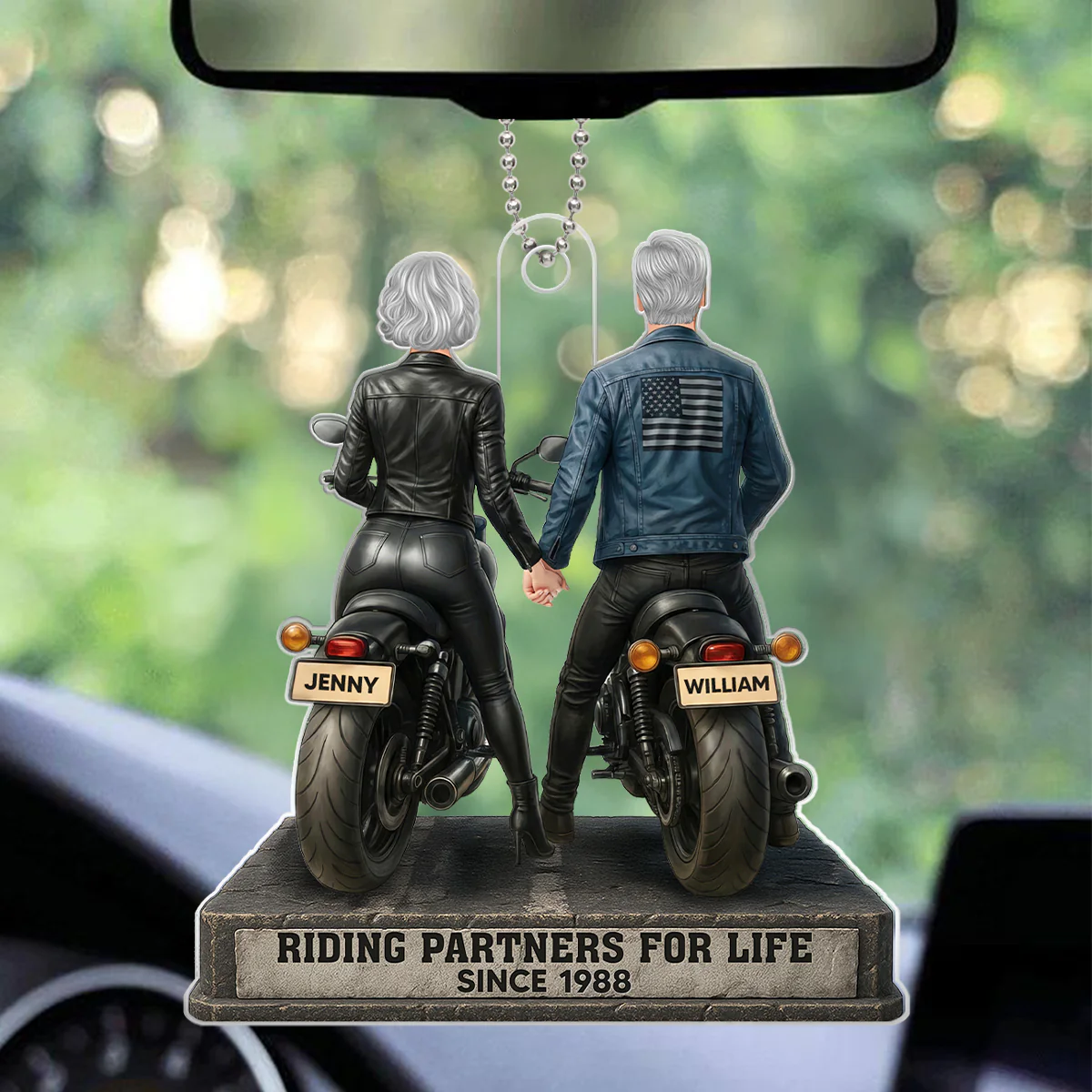 Biker Couple Riding Partners for Life - Personalized Acrylic Car Hanger - Sentimental Gift for her, for him - Image 6