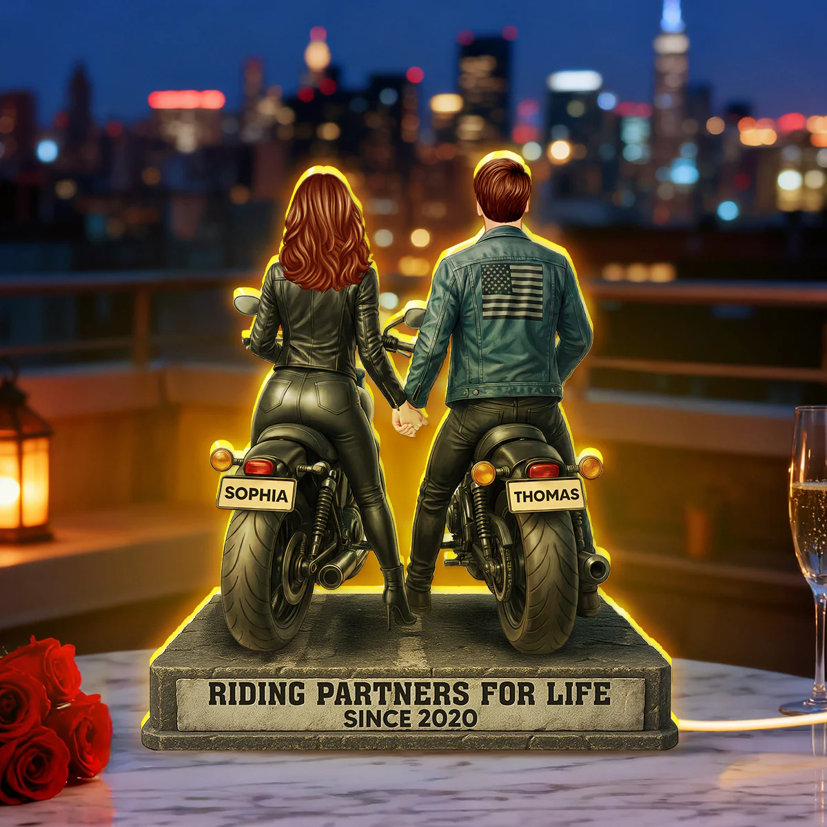 Biker Couple Riding Partners for Life - Personalized Light Box - Sentimental Gift for her, for him - Image 6