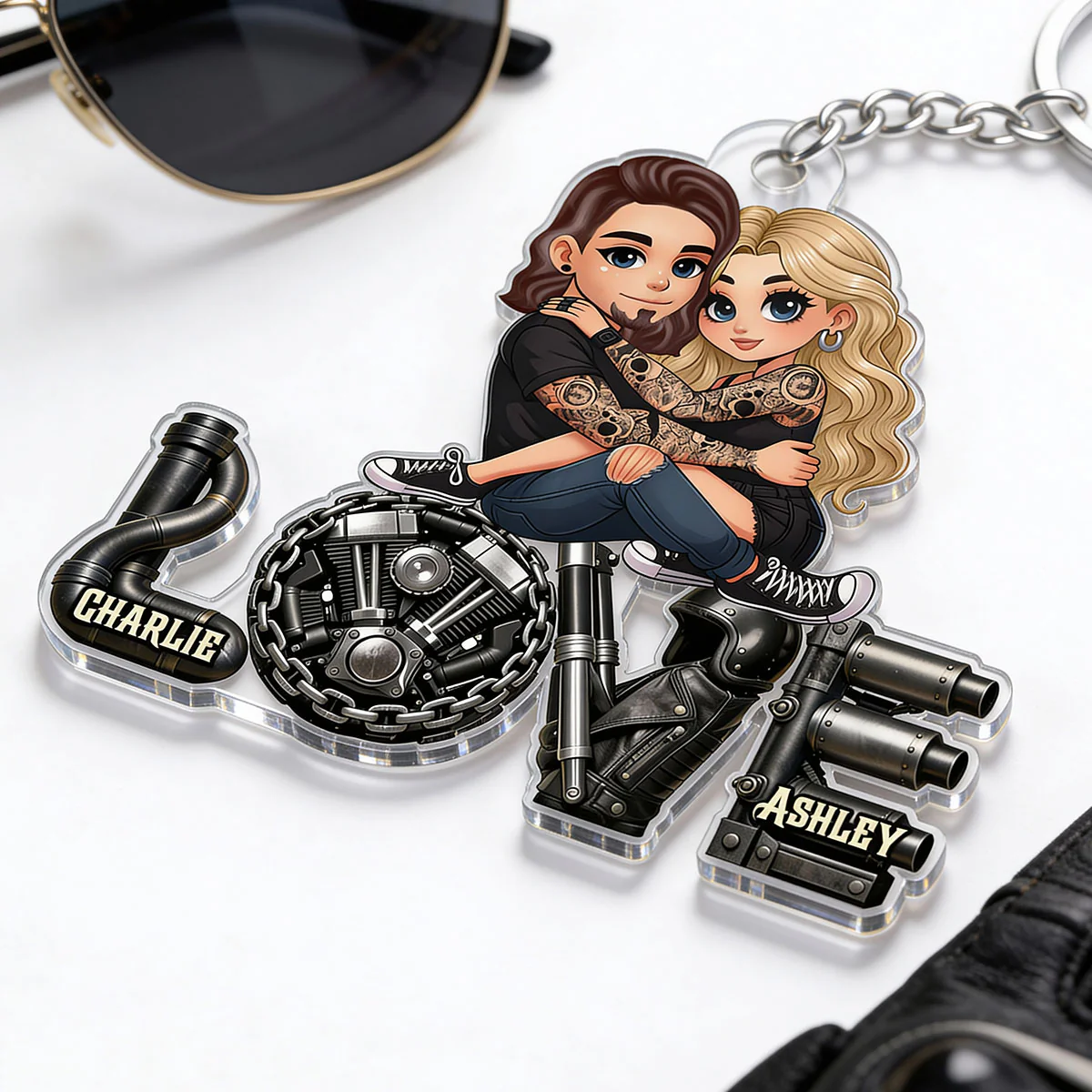 Biker Couple Together - Personalized Acrylic Keychain - Gift For Bikers, Gift For Him, For Her - Image 13