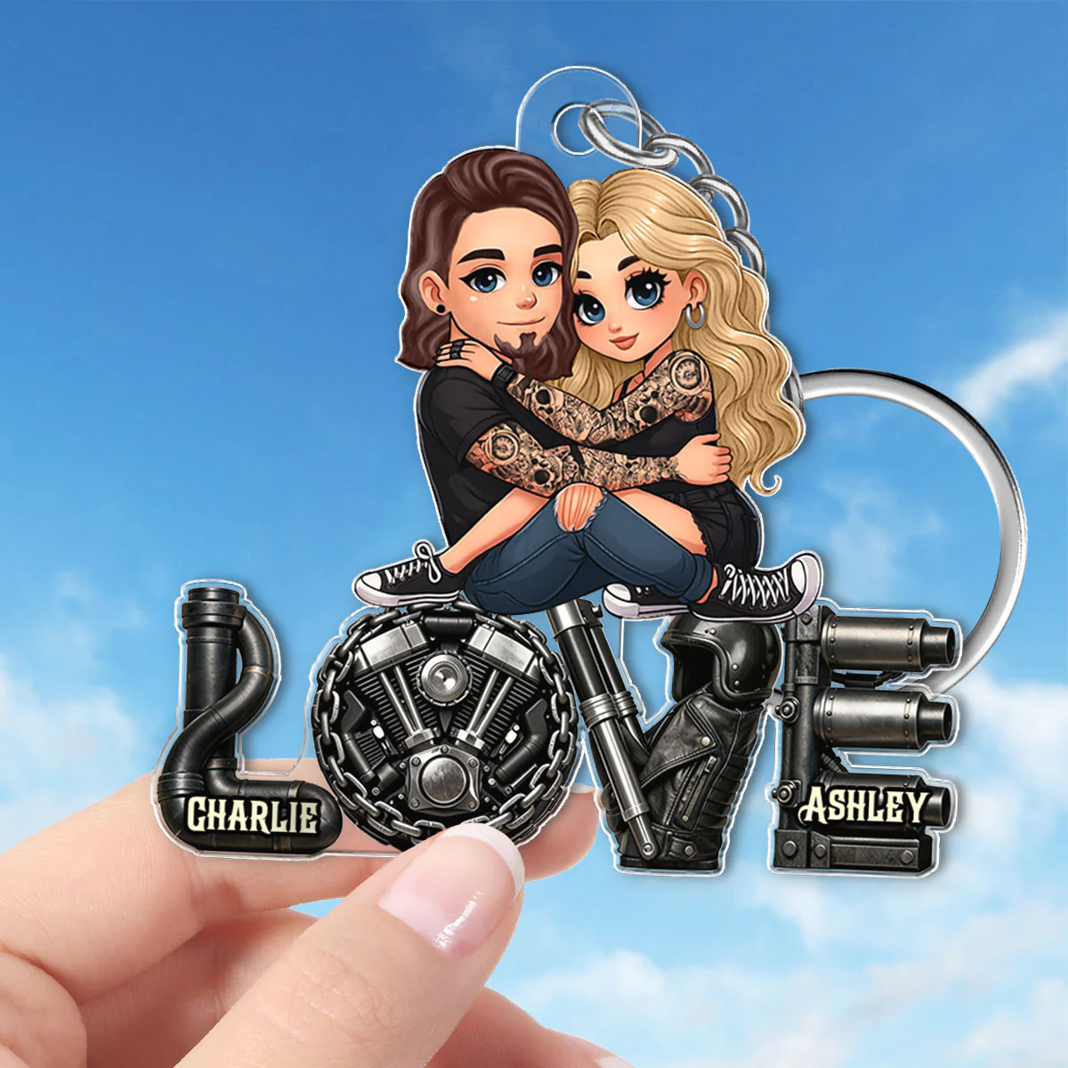 Biker Couple Together - Personalized Acrylic Keychain - Gift For Bikers, Gift For Him, For Her - Image 2