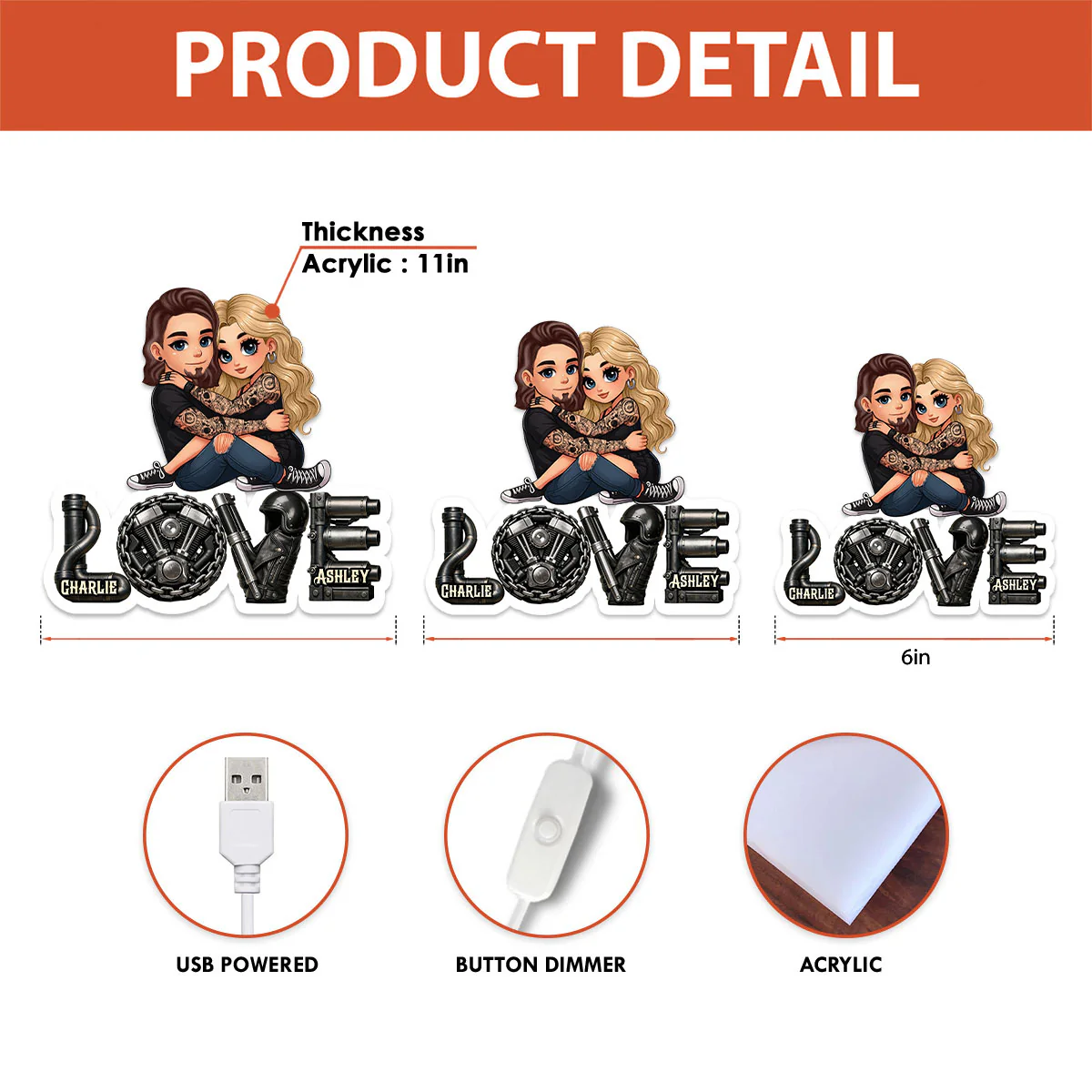 Biker Couple Together - Personalized Light Box - Gift For Bikers, Gift For Him, For Her - Image 11