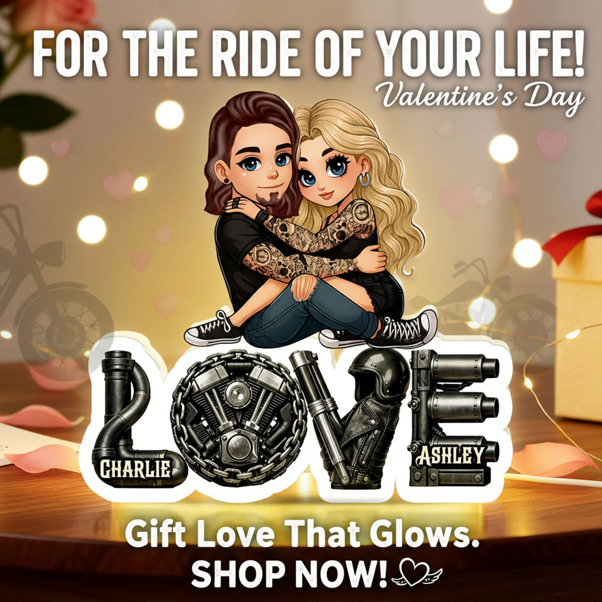 Biker Couple Together - Personalized Light Box - Gift For Bikers, Gift For Him, For Her - Image 12