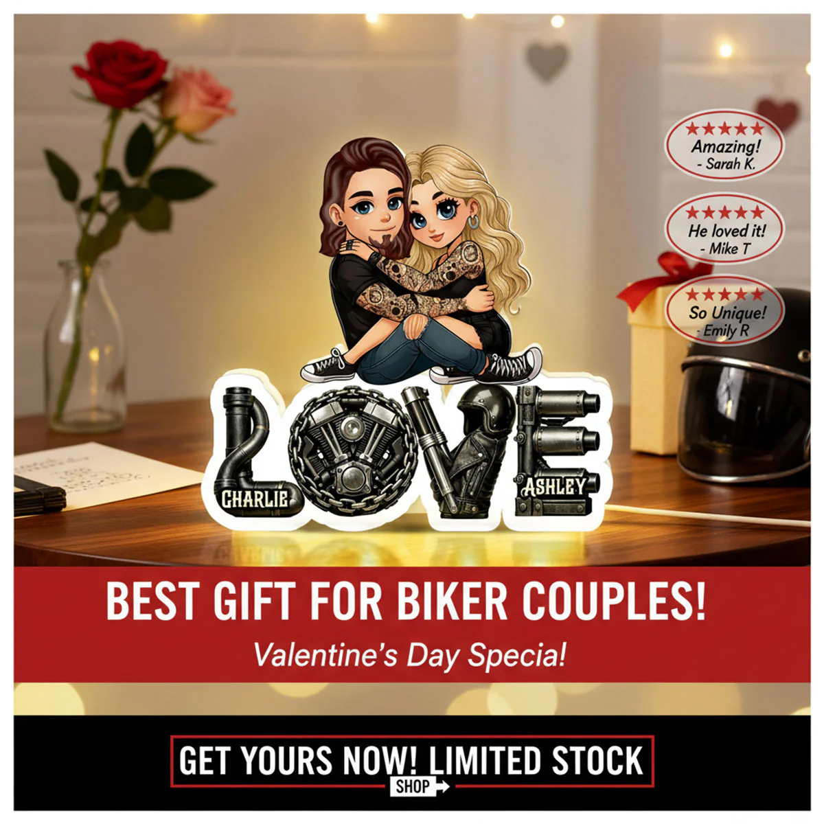 Biker Couple Together - Personalized Light Box - Gift For Bikers, Gift For Him, For Her - Image 13
