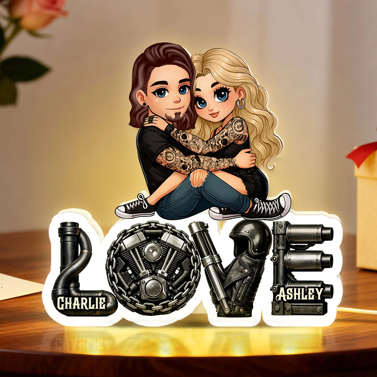 Biker Couple Together - Personalized Light Box - Gift For Bikers, Gift For Him, For Her - Image 2