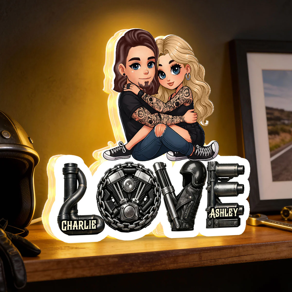 Biker Couple Together - Personalized Light Box - Gift For Bikers, Gift For Him, For Her - Image 3