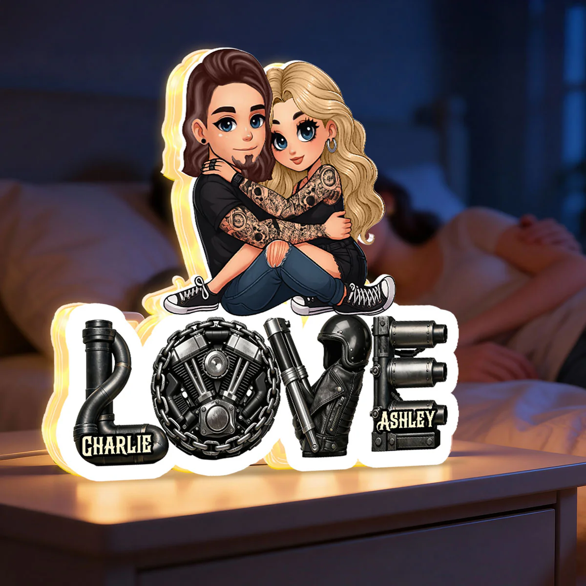 Biker Couple Together - Personalized Light Box - Gift For Bikers, Gift For Him, For Her - Image 5
