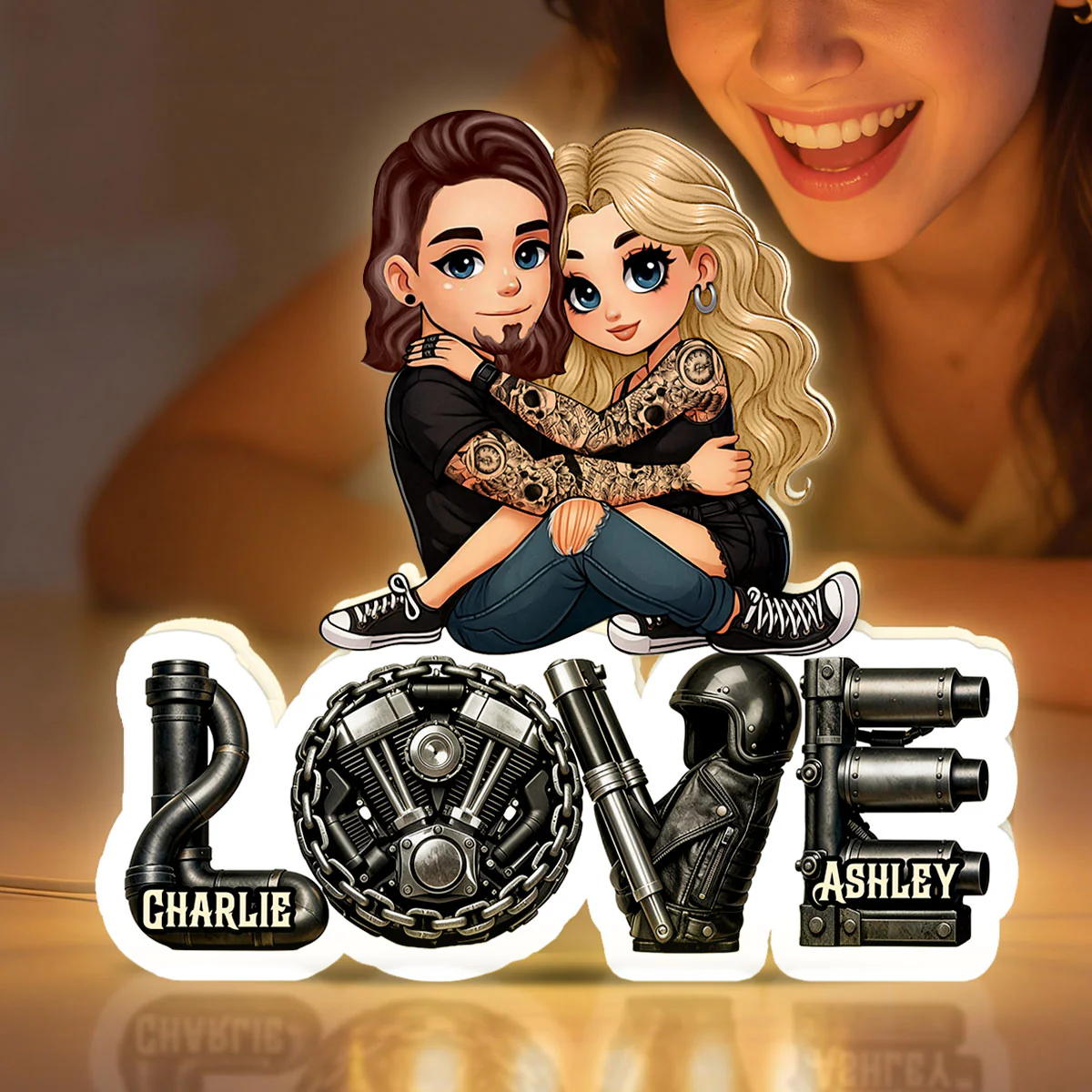 Biker Couple Together - Personalized Light Box - Gift For Bikers, Gift For Him, For Her - Image 6