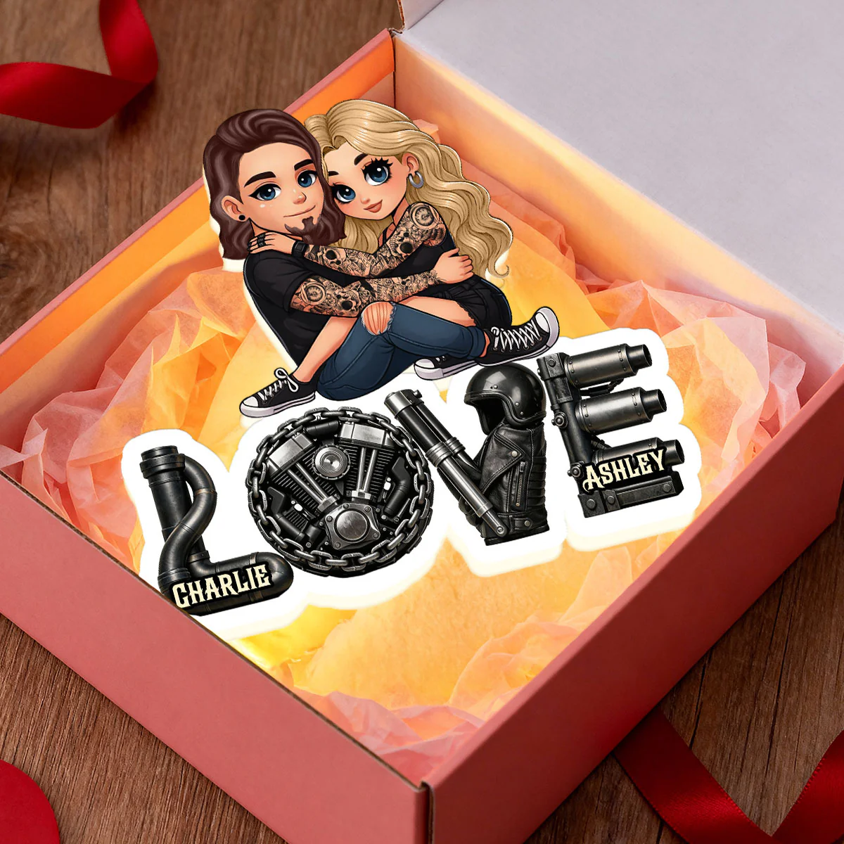 Biker Couple Together - Personalized Light Box - Gift For Bikers, Gift For Him, For Her - Image 7