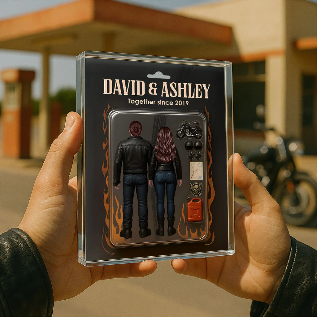 Biker Couple Toy Box Figures Style Personalized Acrylic Block Plaque - Image 3