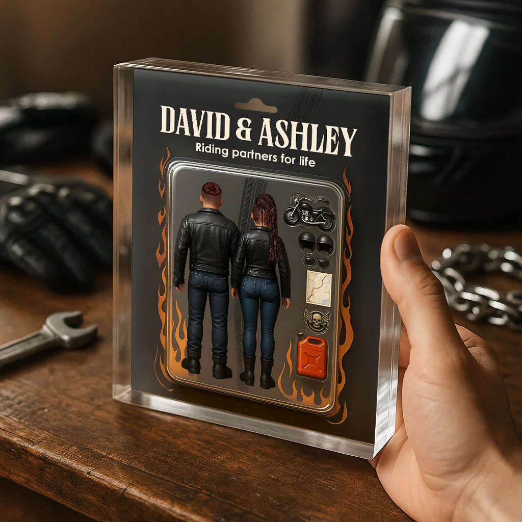 Biker Couple Toy Box Figures Style Personalized Acrylic Block Plaque - Image 4