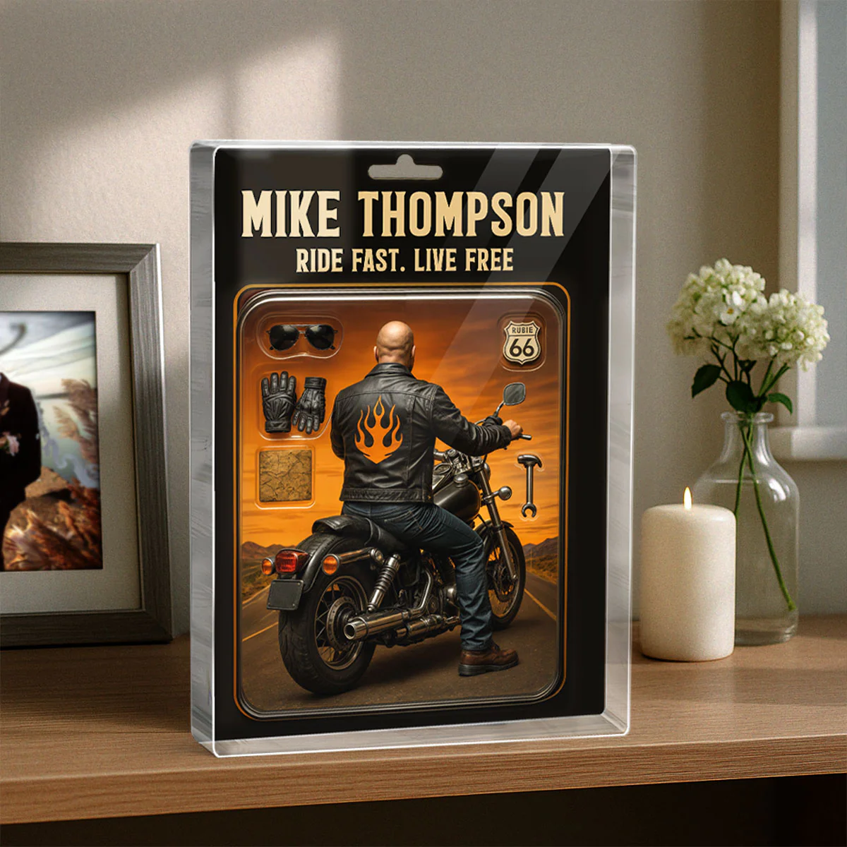 Biker Dad Grandpa Man Figure Style Personalized Acrylic Block Plaque - Image 5