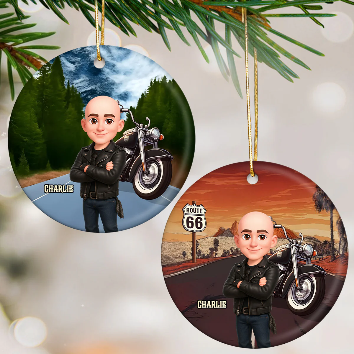 Biker On The Road Christmas - Personalized Ceramic Ornament - Gift For Bikers, Gift For Him, For Her - Image 2