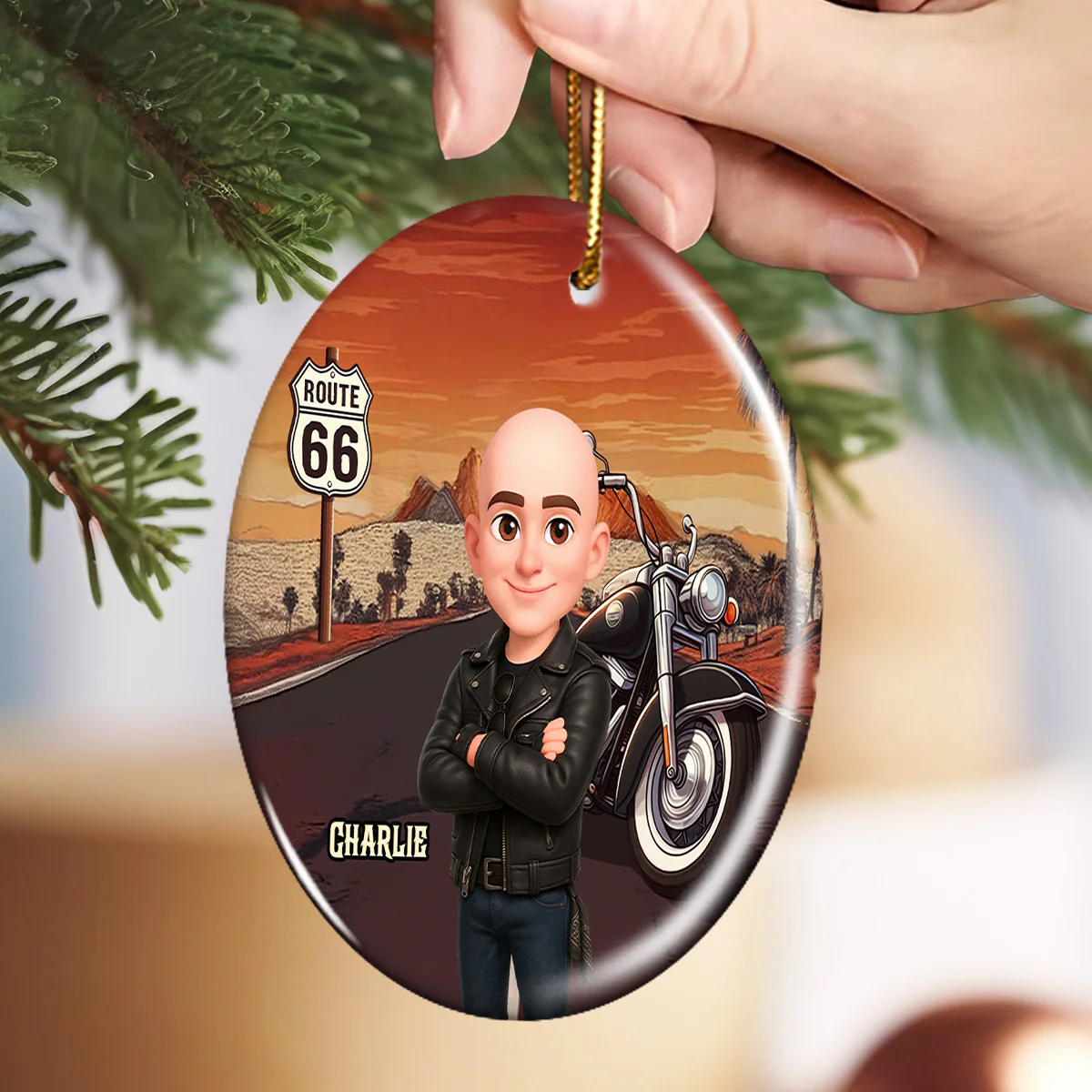 Biker On The Road Christmas - Personalized Ceramic Ornament - Gift For Bikers, Gift For Him, For Her - Image 3