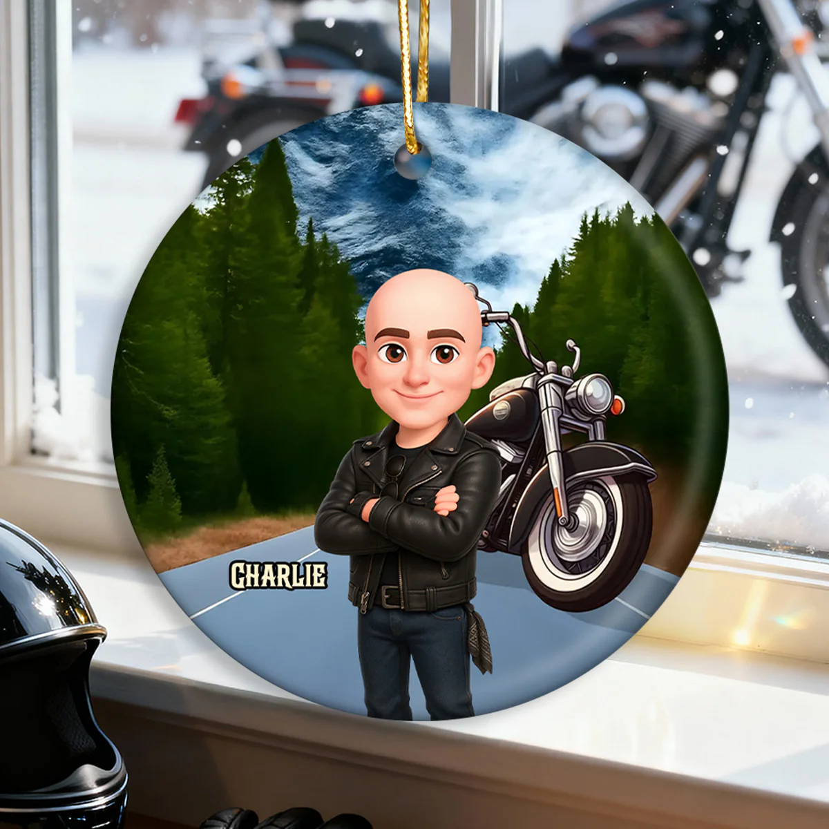 Biker On The Road Christmas - Personalized Ceramic Ornament - Gift For Bikers, Gift For Him, For Her - Image 6