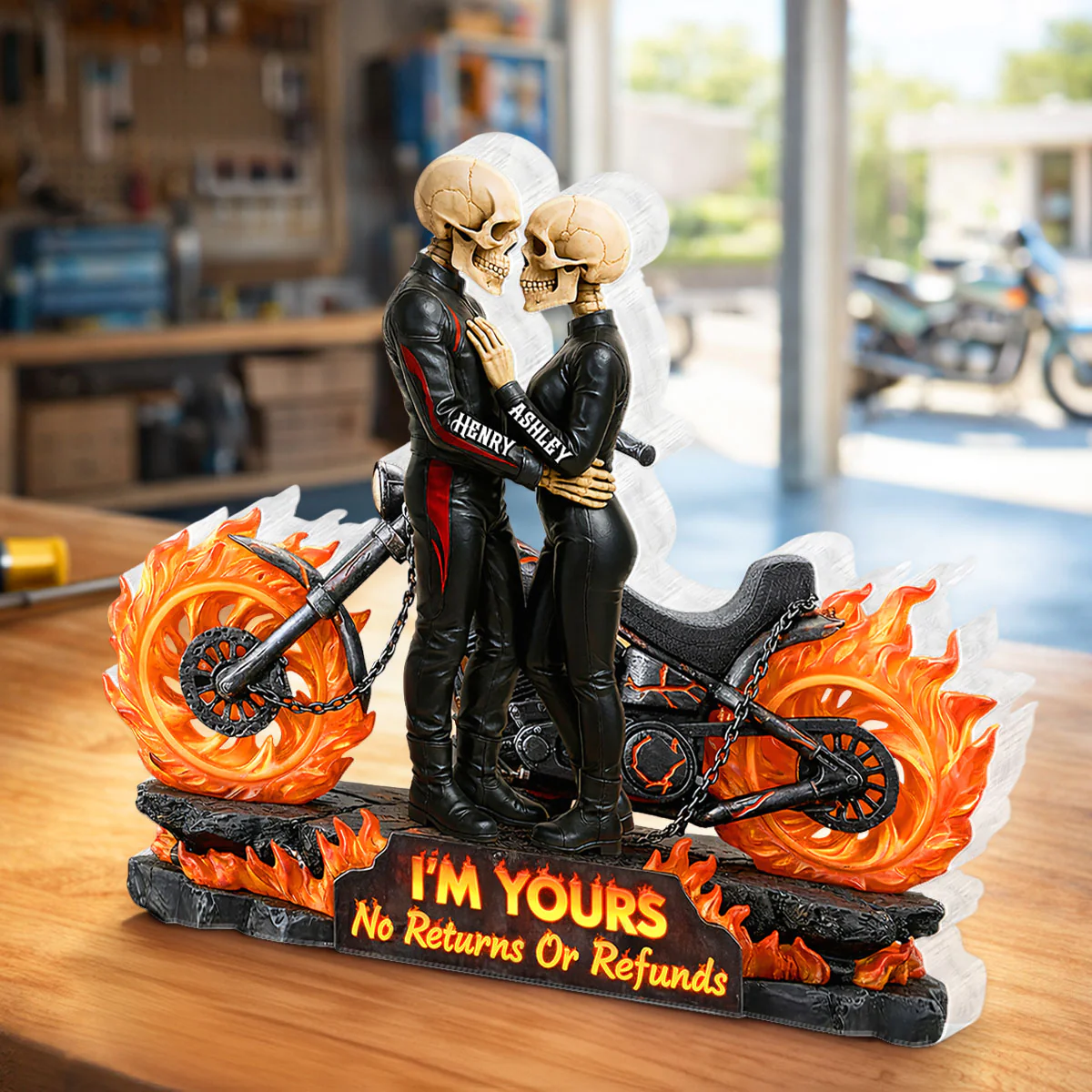 Biker Skeleton Couple - Personalized Acrylic Block - Gift for Couple - Image 3