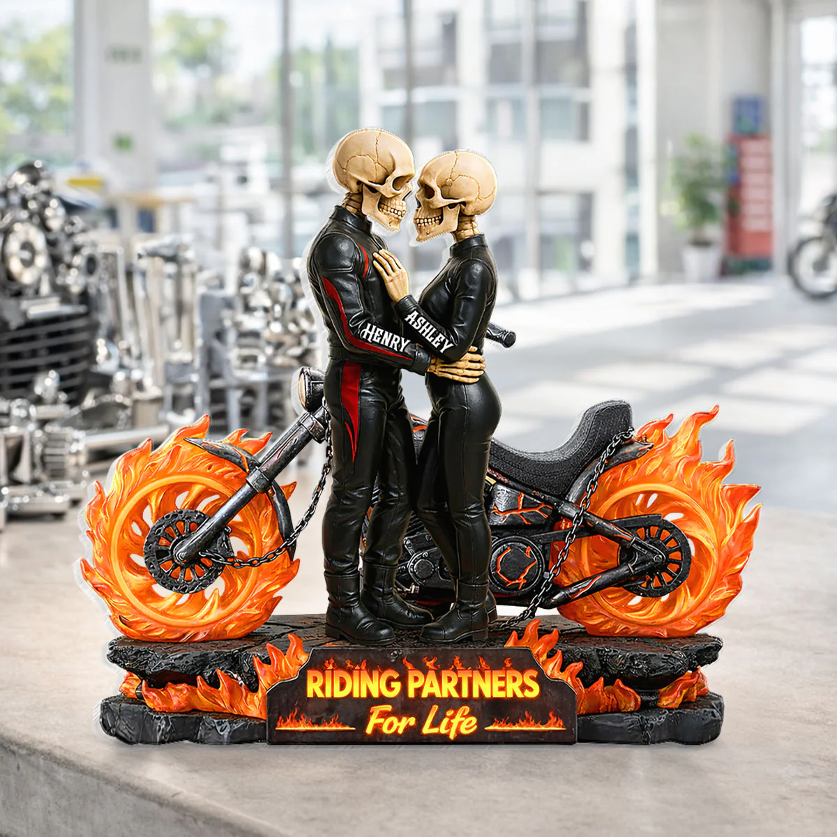 Biker Skeleton Couple - Personalized Acrylic Block - Gift for Couple - Image 4