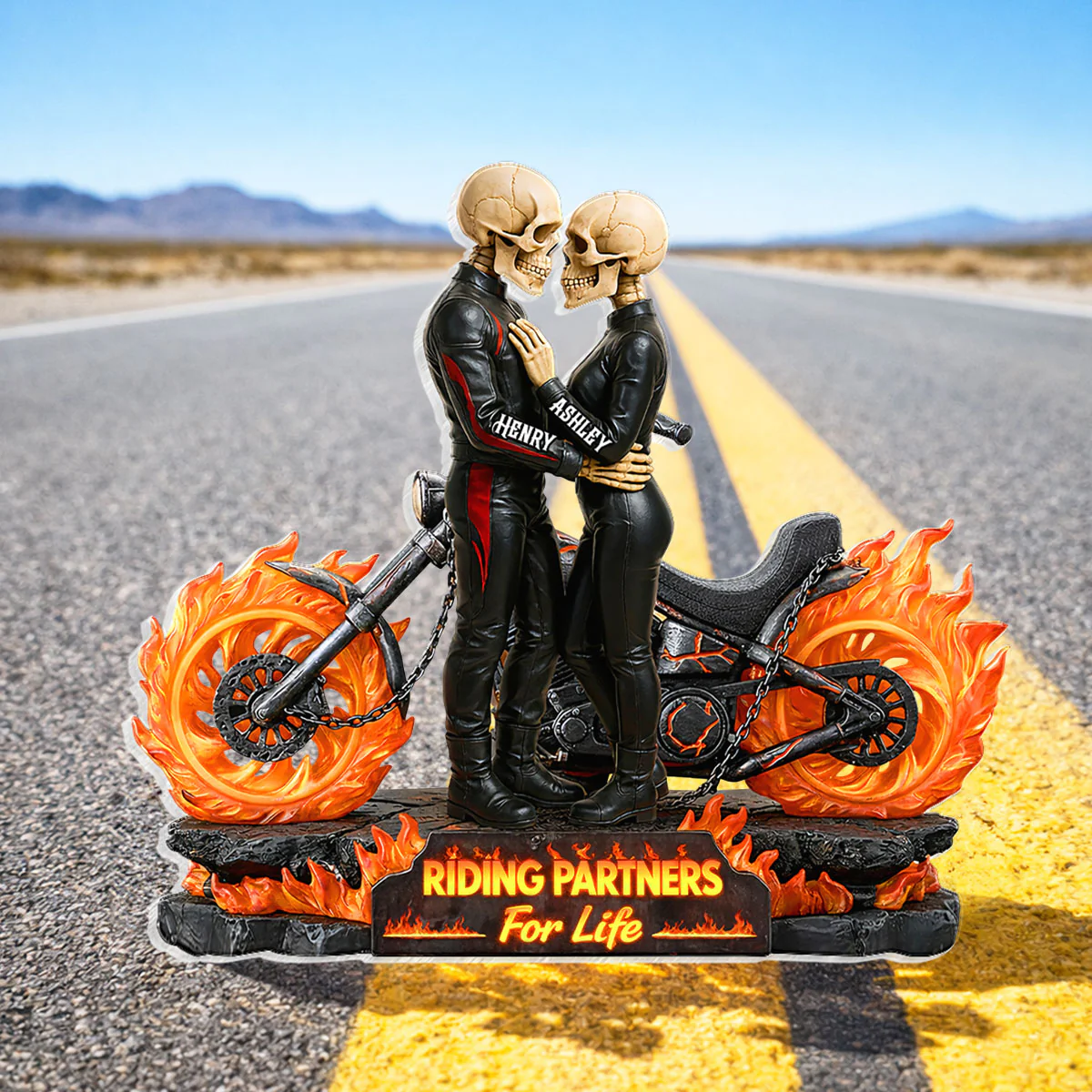 Biker Skeleton Couple - Personalized Acrylic Block - Gift for Couple - Image 5