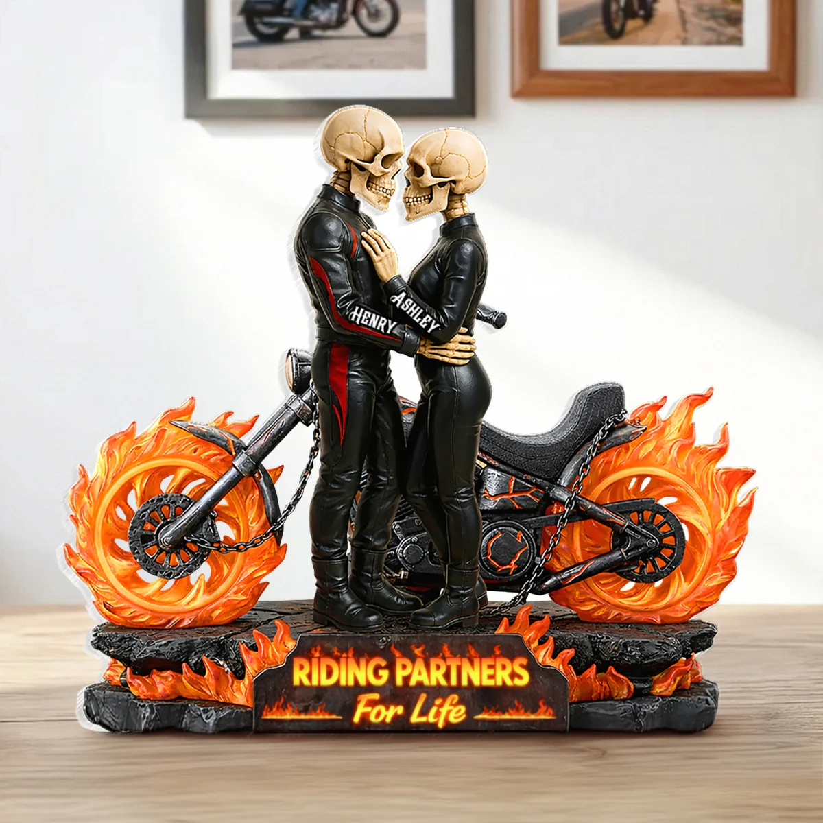 Biker Skeleton Couple - Personalized Acrylic Block - Gift for Couple - Image 8