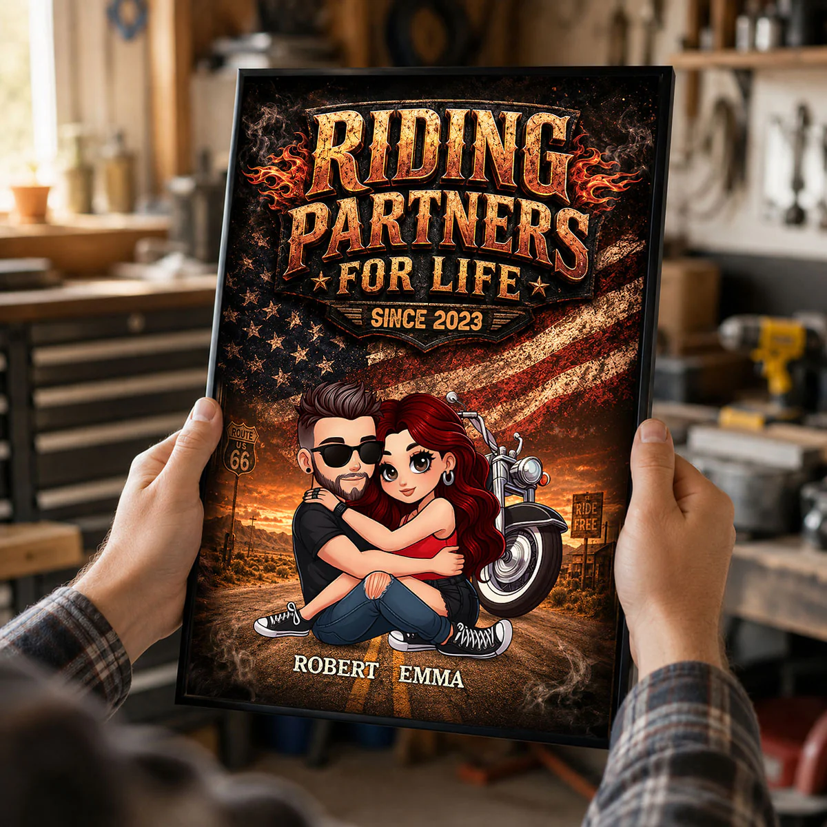 Bikers Couple Riding Partners for Life Nation Flag - Personalized Poster - Gift for Him, for Her - Image 8