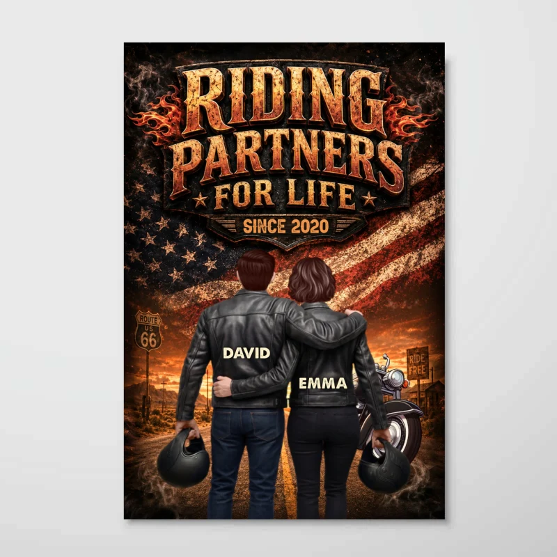 Bikers Couple Riding Partners for Life Nation Flag - Personalized Poster - Heartfelt Gift for Him, for Her - Image 12