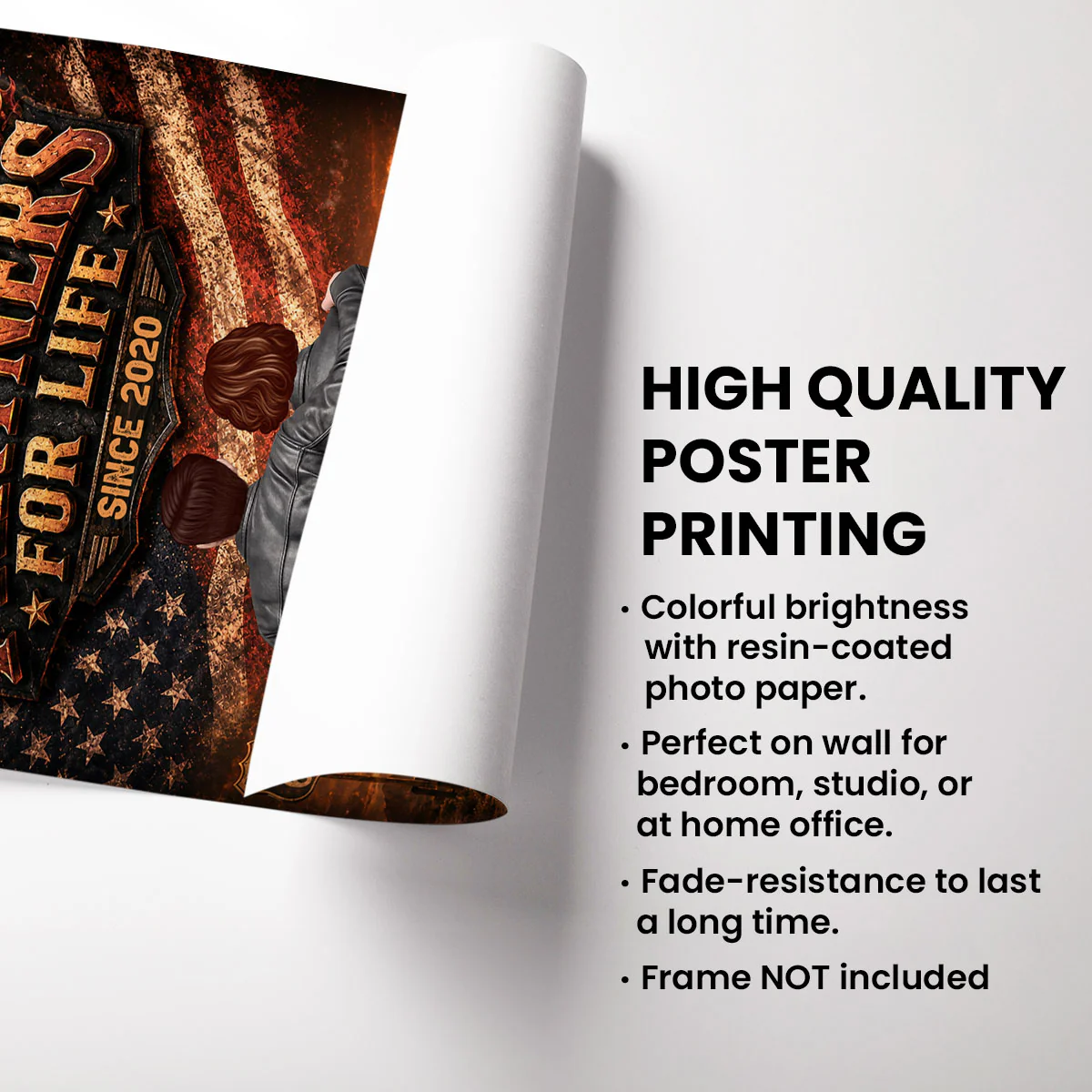 Bikers Couple Riding Partners for Life Nation Flag - Personalized Poster - Heartfelt Gift for Him, for Her - Image 2