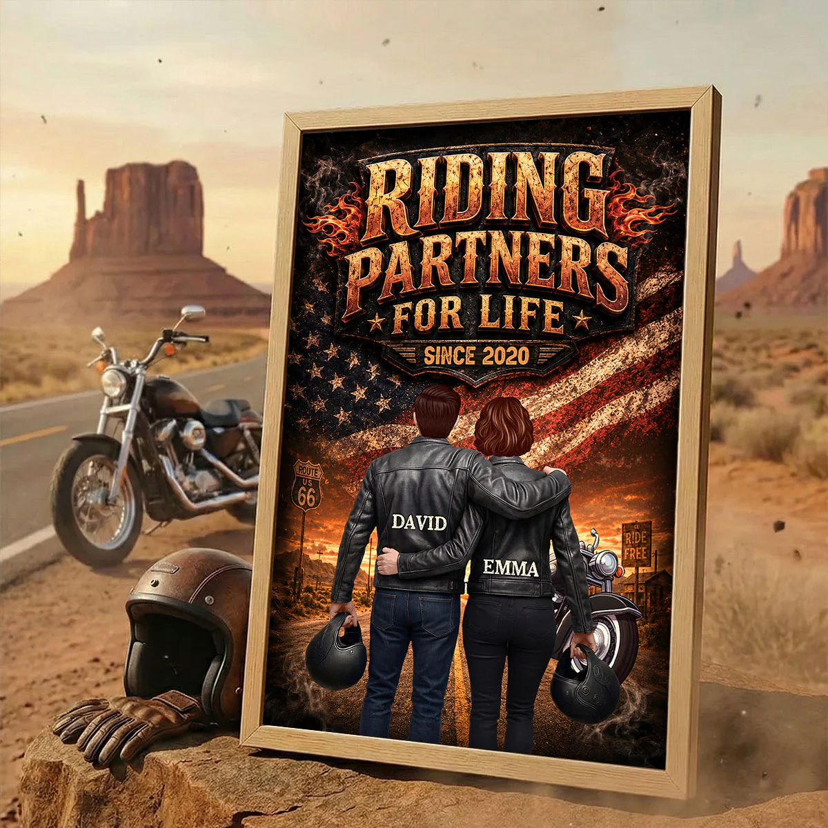Bikers Couple Riding Partners for Life Nation Flag - Personalized Poster - Heartfelt Gift for Him, for Her - Image 4