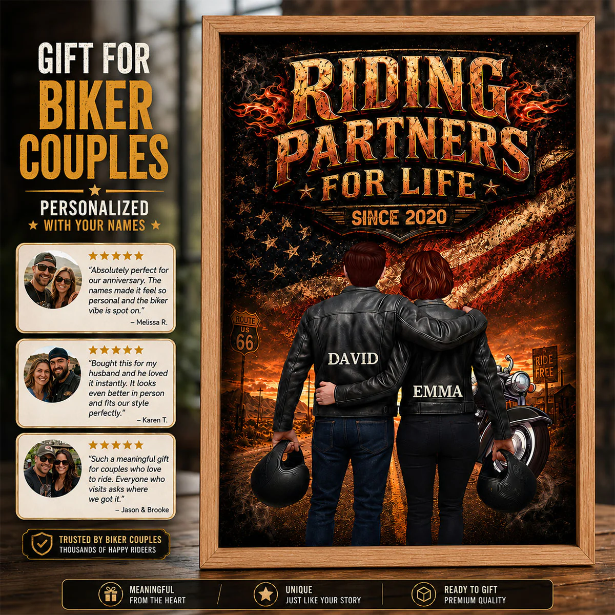 Bikers Couple Riding Partners for Life Nation Flag - Personalized Poster - Heartfelt Gift for Him, for Her - Image 5