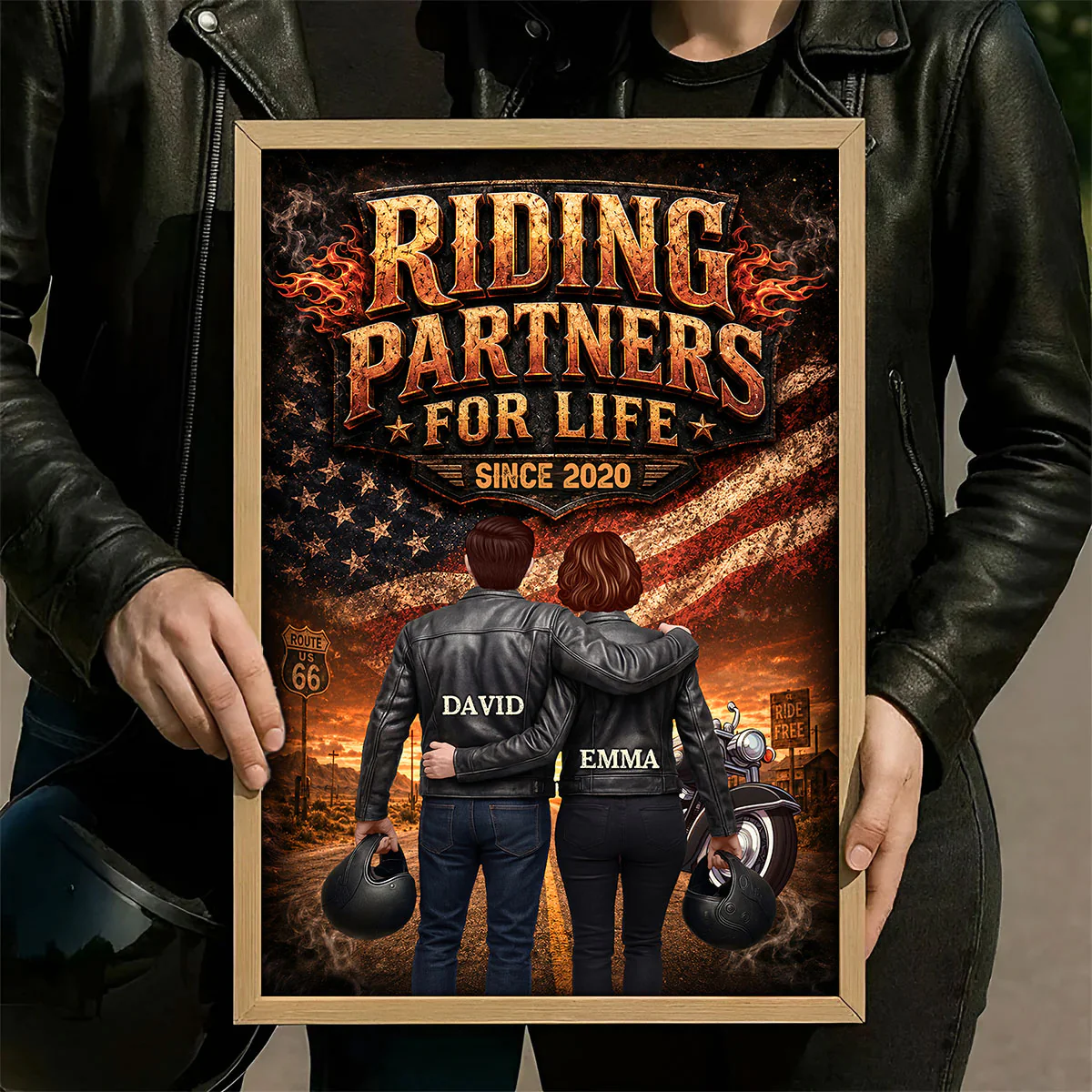 Bikers Couple Riding Partners for Life Nation Flag - Personalized Poster - Heartfelt Gift for Him, for Her - Image 7