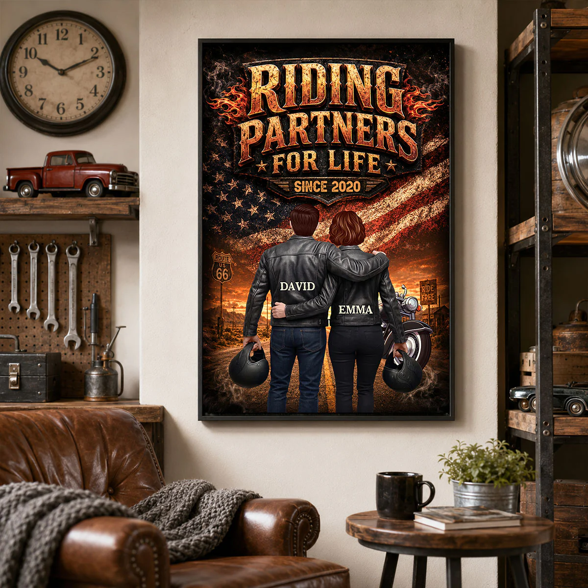 Bikers Couple Riding Partners for Life Nation Flag - Personalized Poster - Heartfelt Gift for Him, for Her - Image 9
