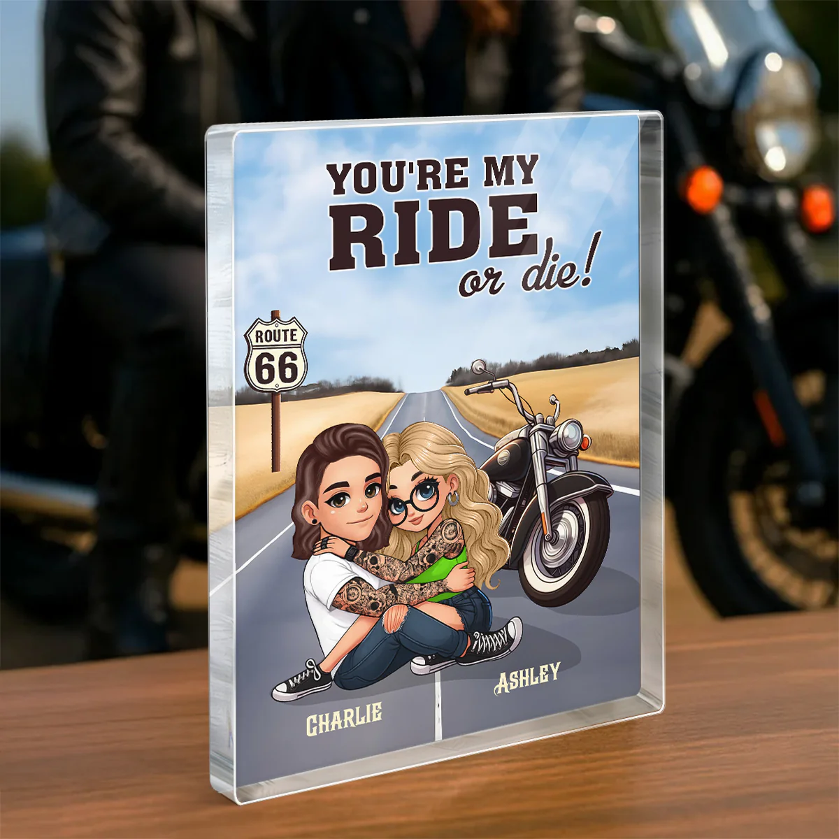 Bikers Couple Riding Partners for Life Personalized Acrylic Block Plaque, Gift for him, Gift for her - Image 3