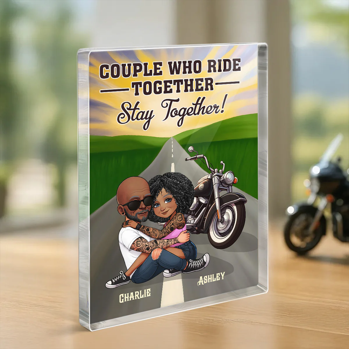 Bikers Couple Riding Partners for Life Personalized Acrylic Block Plaque, Gift for him, Gift for her - Image 6
