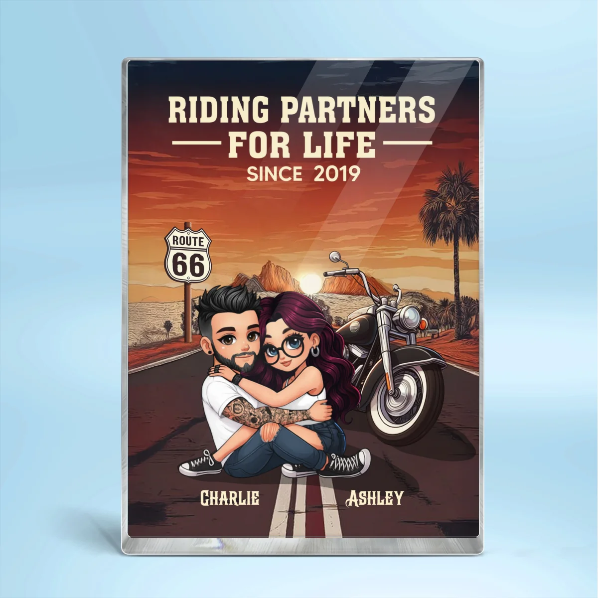 Bikers Couple Riding Partners for Life Personalized Acrylic Block Plaque, Gift for him, Gift for her - Image 9
