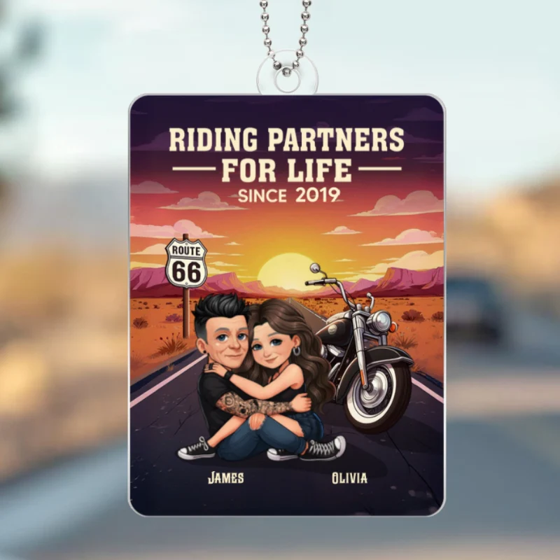Bikers Couple Riding Partners for Life - Personalized Acrylic Car Hanger - Gift for Him, Gift for Her - Image 11