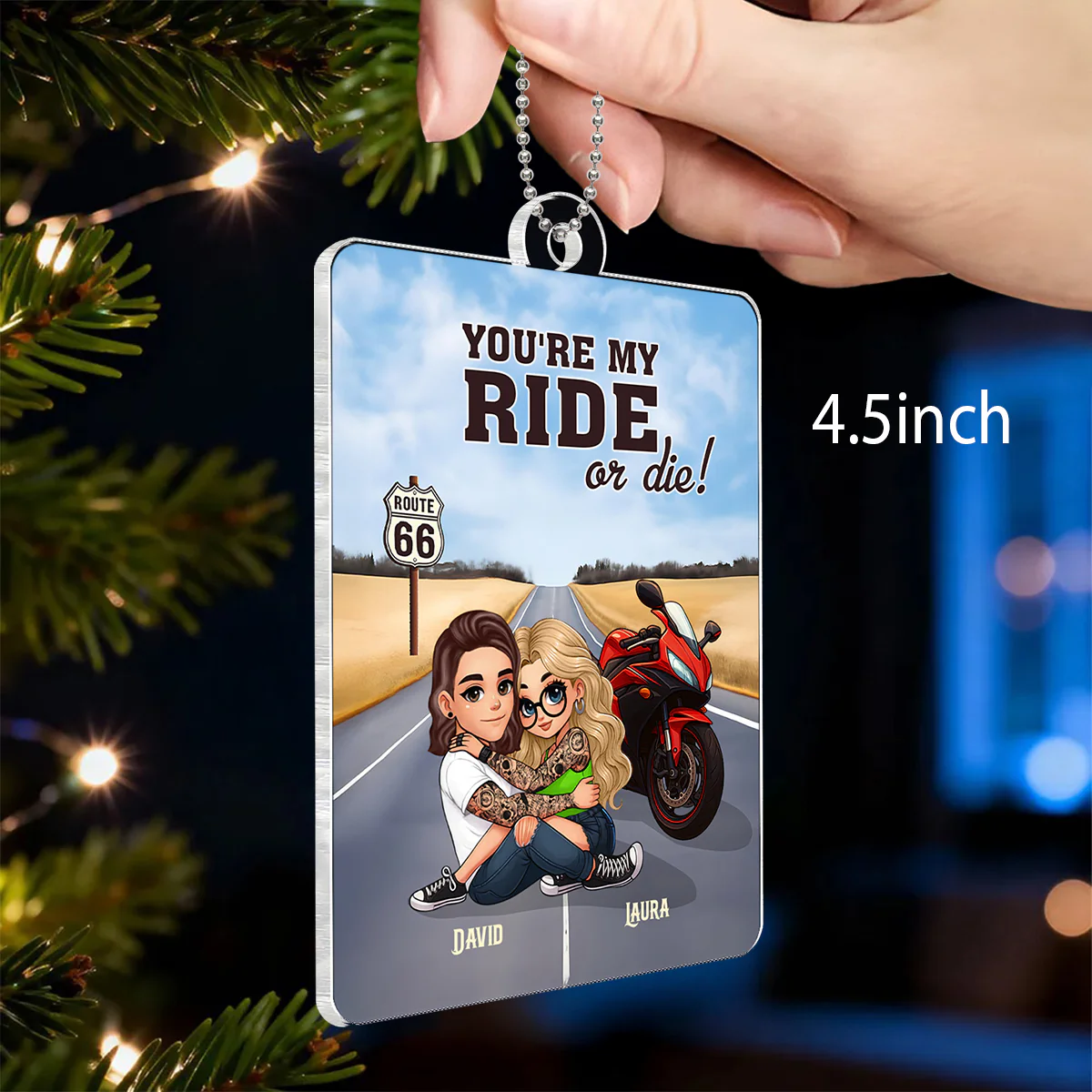 Bikers Couple Riding Partners for Life - Personalized Acrylic Car Hanger - Gift for Him, Gift for Her - Image 2