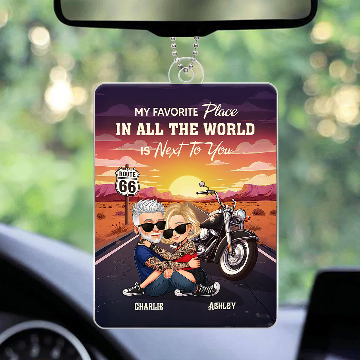 Bikers Couple Riding Partners for Life - Personalized Acrylic Car Hanger - Gift for Him, Gift for Her - Image 4