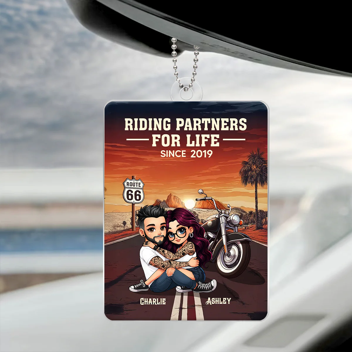 Bikers Couple Riding Partners for Life - Personalized Acrylic Car Hanger - Gift for Him, Gift for Her - Image 5