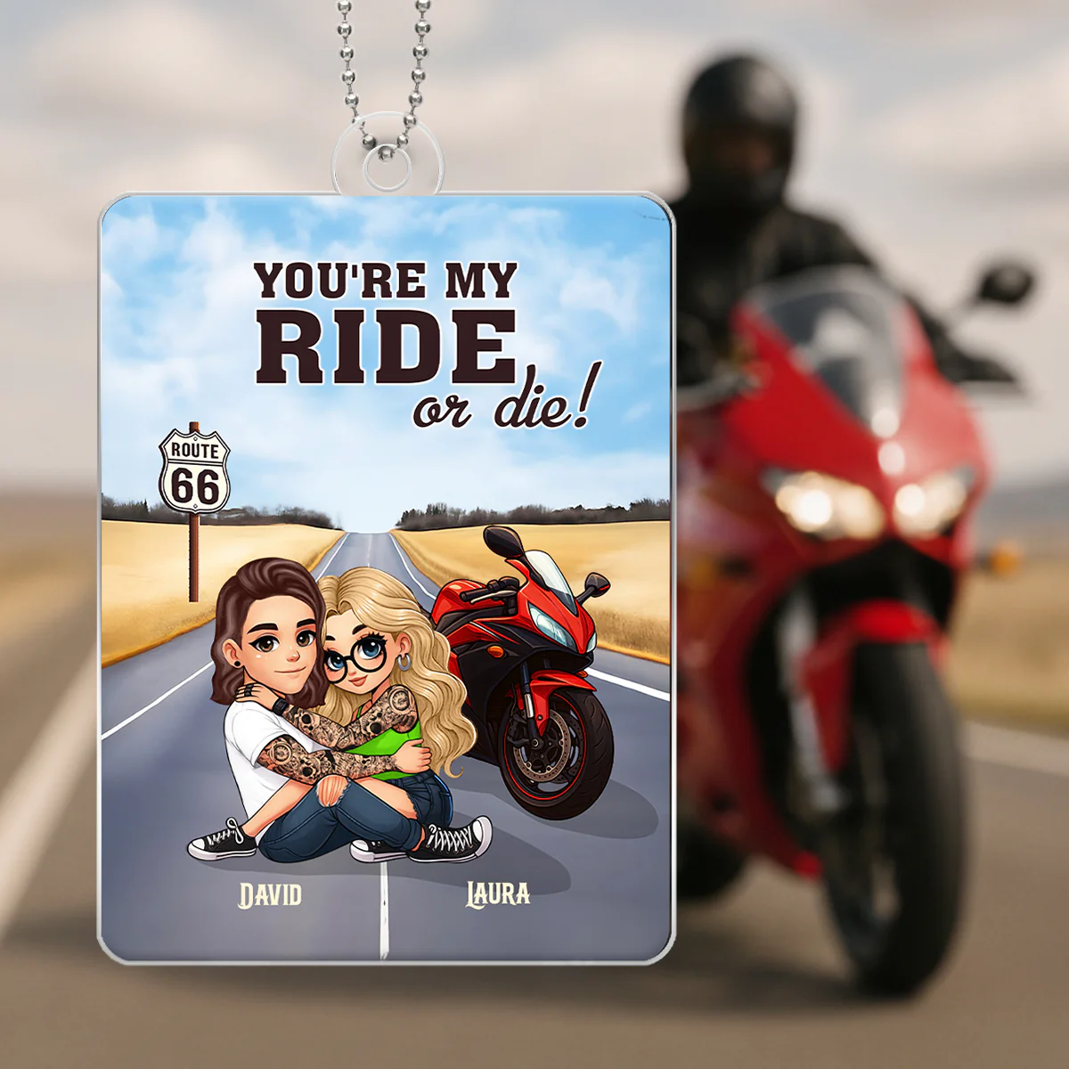Bikers Couple Riding Partners for Life - Personalized Acrylic Car Hanger - Gift for Him, Gift for Her - Image 6