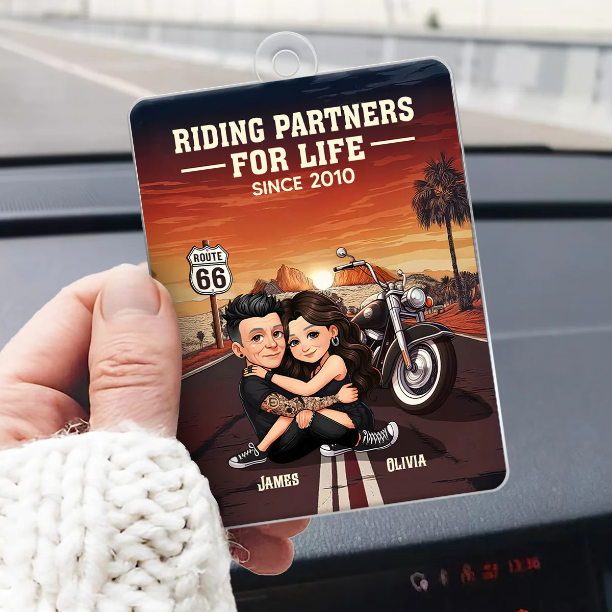 Bikers Couple Riding Partners for Life - Personalized Acrylic Car Hanger - Gift for Him, Gift for Her - Image 7