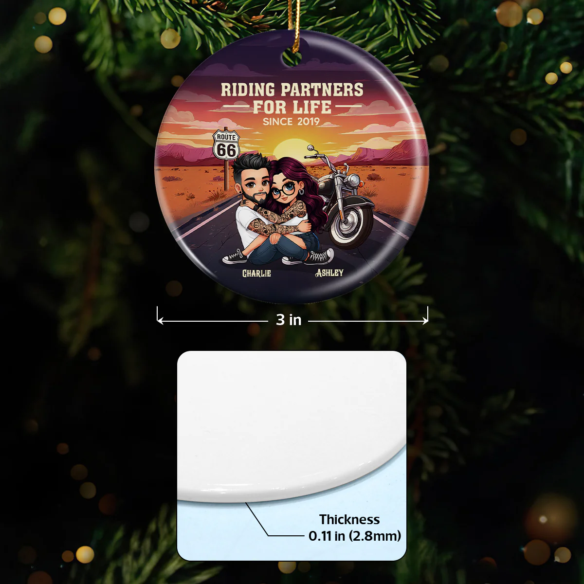 Bikers Couple Riding Partners for Life Personalized Ceramic Ornament, Gift for him, Gift for her - Image 10