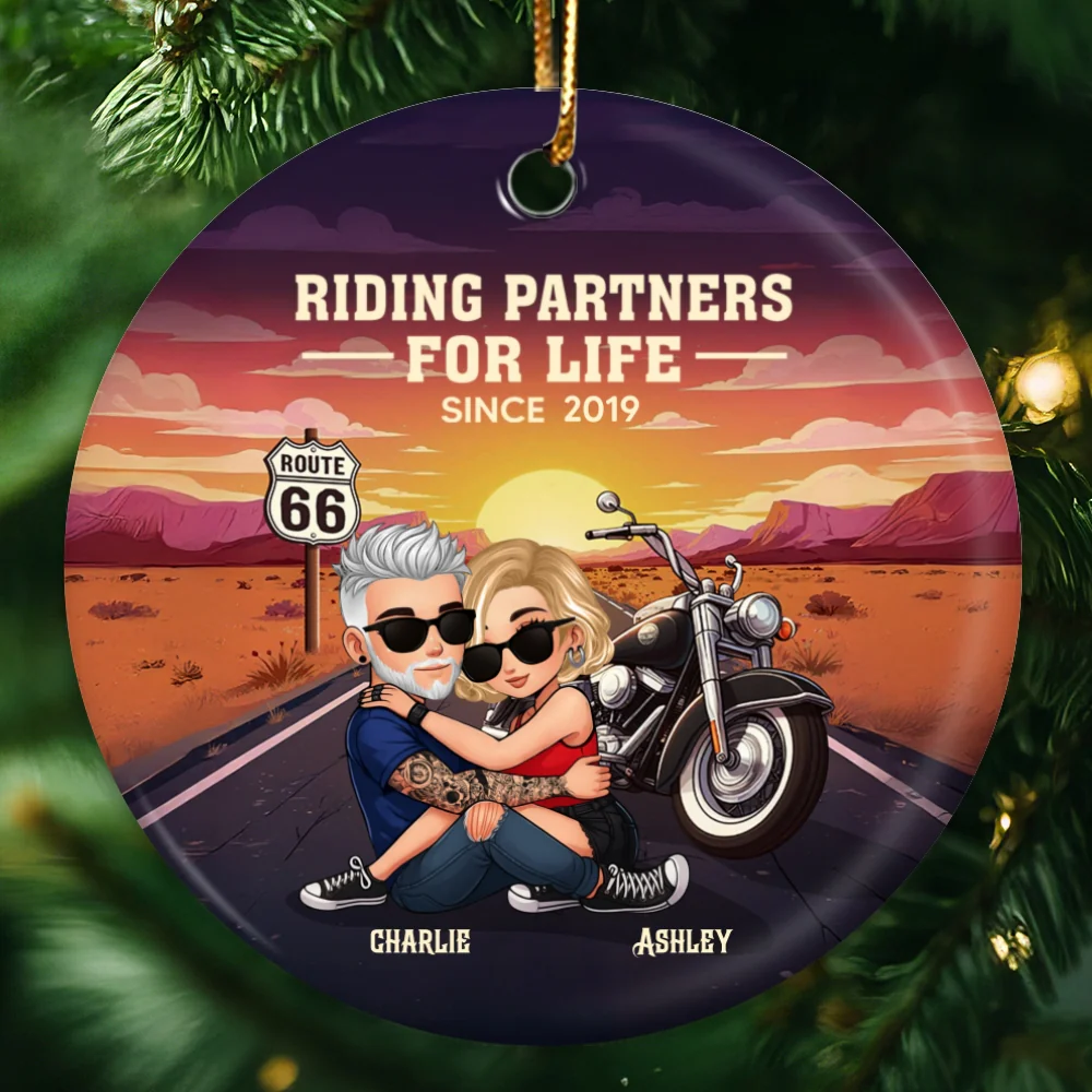 Bikers Couple Riding Partners for Life Personalized Ceramic Ornament, Gift for him, Gift for her - Image 12