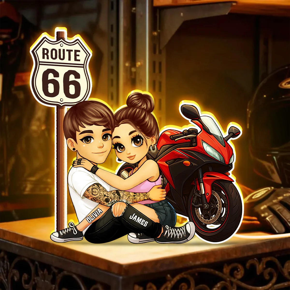 Bikers Couple Riding Partners for Life - Personalized Light Box - Gift for Him, Gift for Her - Image 2
