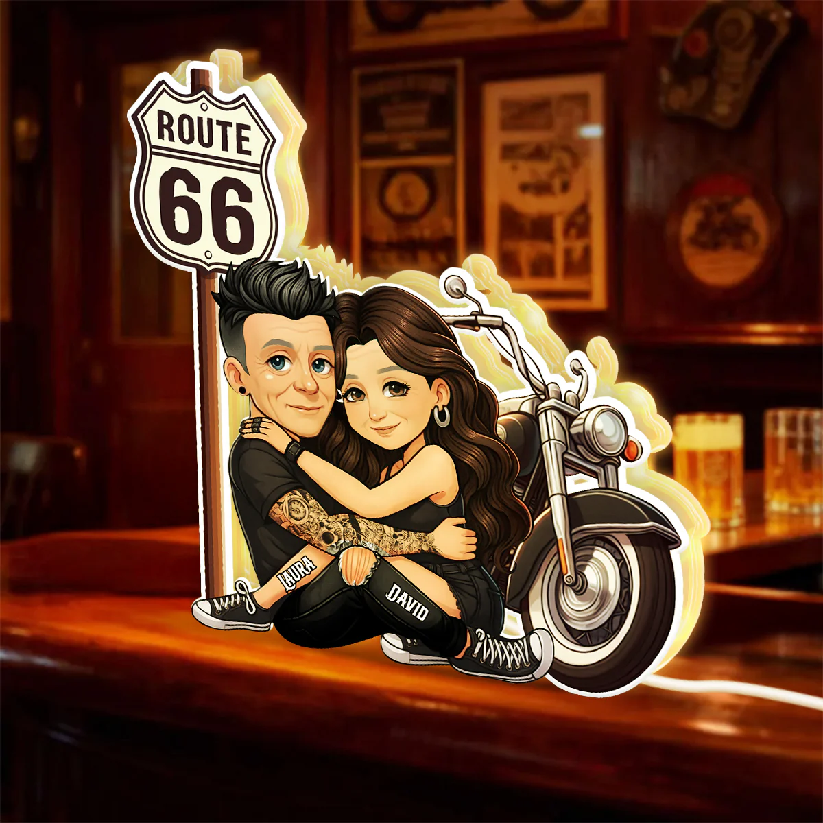 Bikers Couple Riding Partners for Life - Personalized Light Box - Gift for Him, Gift for Her - Image 3