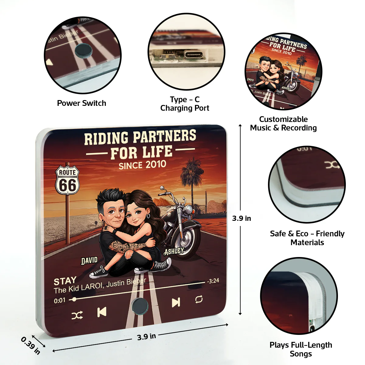 Bikers Couple Riding Partners for Life - Personalized Music Fridge Magnet - Gift for Him, Gift for Her - Image 10