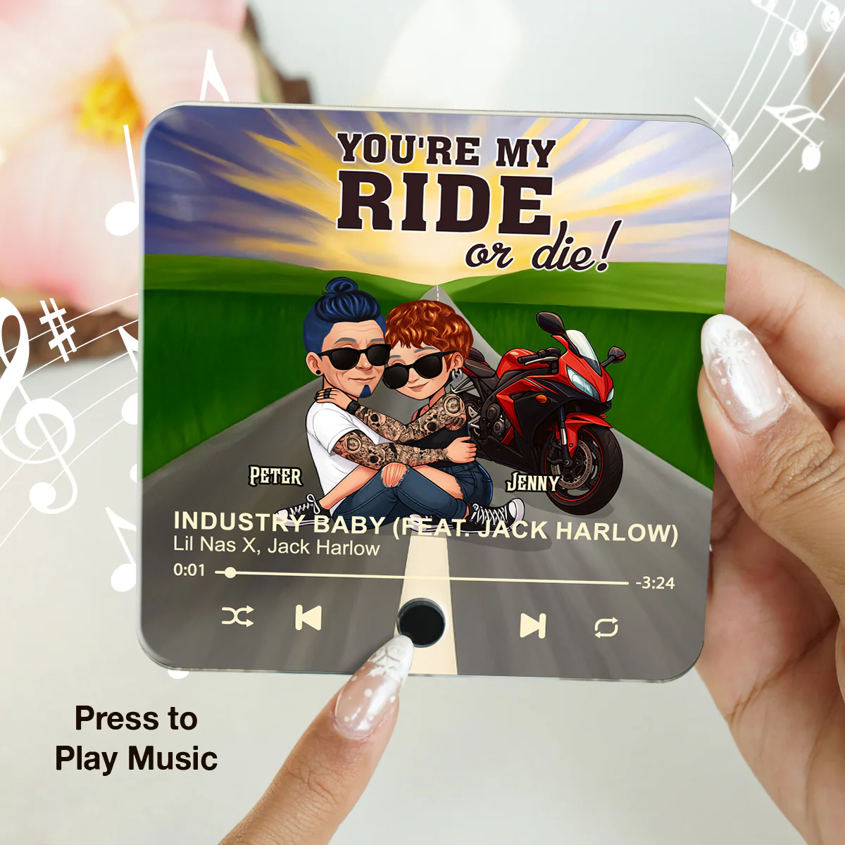 Bikers Couple Riding Partners for Life - Personalized Music Fridge Magnet - Gift for Him, Gift for Her - Image 4