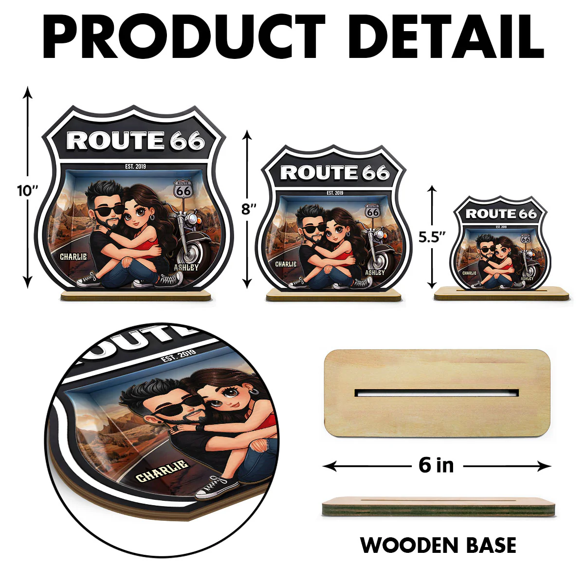 Bikers Couple Route 66 - Personalized 2 Layer Standing Wooden Plaque - Gift for Couple - Image 7