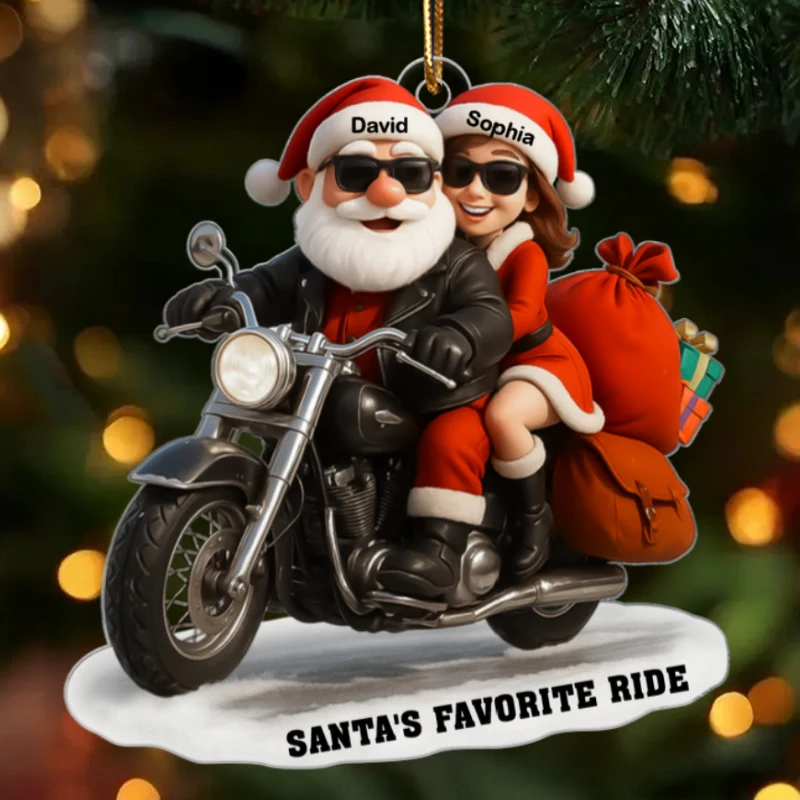 Bikers Santa Couple Riding Partners for Life - Personalized Acrylic Ornament - Gift for Him, Gift for Her - Image 11