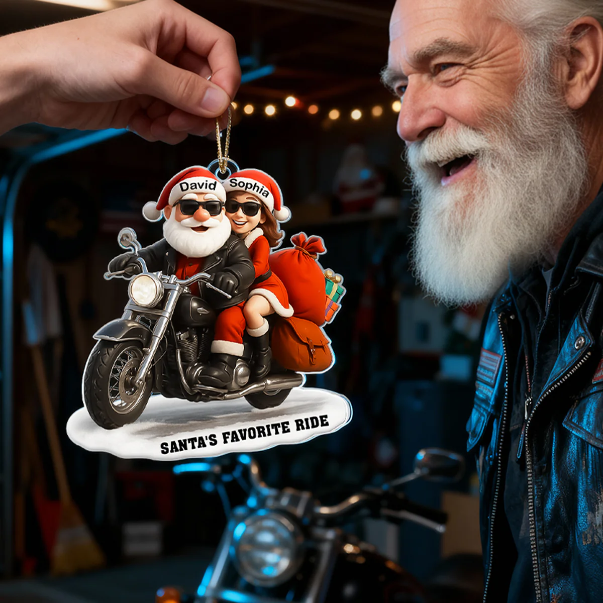 Bikers Santa Couple Riding Partners for Life - Personalized Acrylic Ornament - Gift for Him, Gift for Her - Image 4