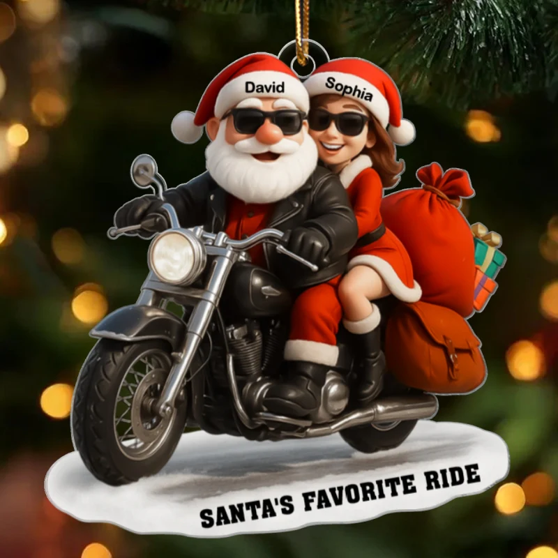 Bikers Santa Couple Riding Partners for Life - Personalized Acrylic Ornament - Gift for Him, Gift for Her - Image 11